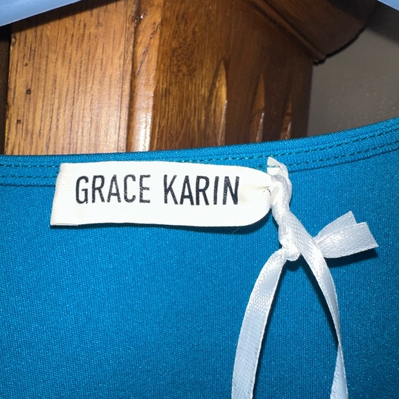 NEW NWT Grace Karin Women's Teal Blouse with Peplum Design. - Picture 7 of 12
